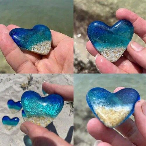 4Pcs Sea Glass Crafts Pocket Heart Beach Glass Token Heart