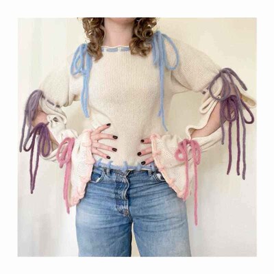 streetwear pullover s decor bow with tops loose long neck
