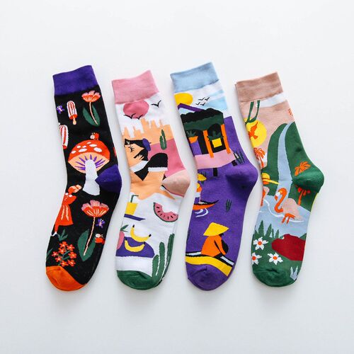 Occident Fashion Colorful Print Socks Women with Mushroom Sp