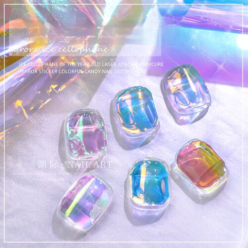 Japanese Nail Art Aurora Ice Cube Cellophane Large Colorful