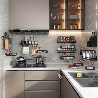spice rack Kitchen shelf wall hanger hole free storage rack