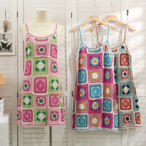 Crochet Dresses Knit Cut Out Dress Jurk Dames Beach Dresses