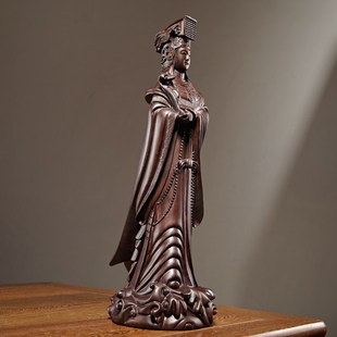 黑檀木雕刻妈祖神像摆件天上圣母妈祖娘娘家居客厅装饰红木工艺品