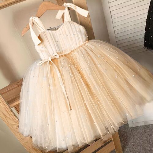 Summer Girl Tulle Dress Princess Party Tutu Fluffy Pearl Dre