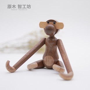 原木智工坊 原木摆件小动物黑胡桃小猴子小鸭子小鸟