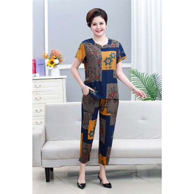 High-grade cotton silk suit for middle-aged and old women, s