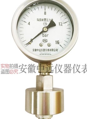 YTP100MF不锈钢隔膜膜盒压力表轴向耐震微压高温真空表法兰衬四氟