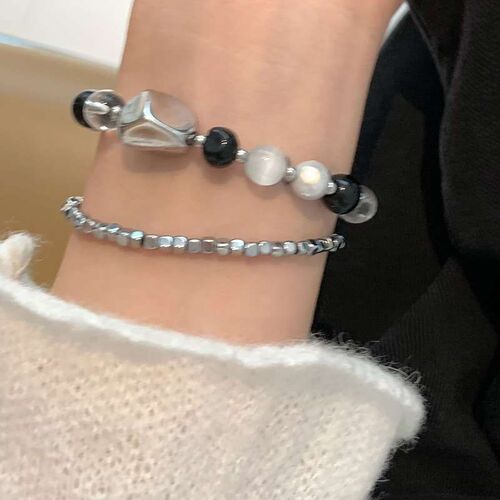 Black Grey Contrast Bead Brlet Womens Autumn and Winter Ins