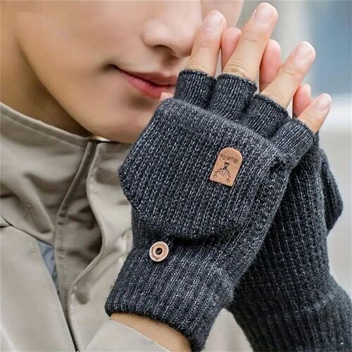 Men Women Winter Gloves Half Finger Open Flip Design Flap Wa