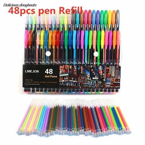 48 Colors Gel Pens Refills Rollerball Pastel Neon Glitter Sk