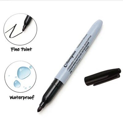 12pcs Black Permanent Marker Pens, Fine Tip, Waterproof, Qui