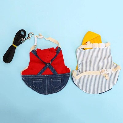 Denim Rabbit Bunny Costume Clothes with Buckle Leash Walking