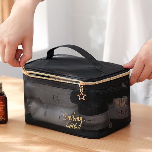 Women Black Mesh Cosmetic Bag  Case Small Large Toiletry Mak