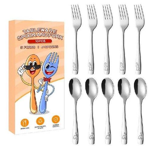 10Pcs Kids Spoon Fork Set Stainless Steel Toddler Utensils