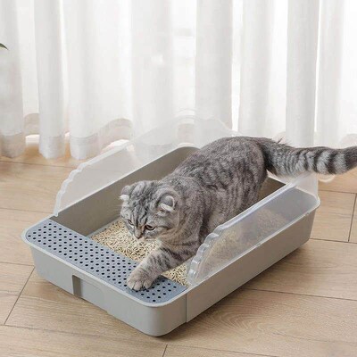 Cat Toilet Semi-Enclosed Litter Box Splashproof Split Open C