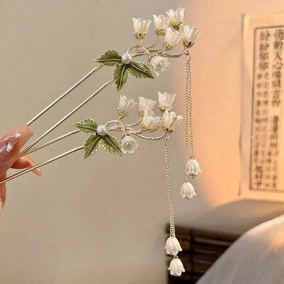 Vintage Bell Orchid Flower Fringe Hair Sticks Fashionable Fe