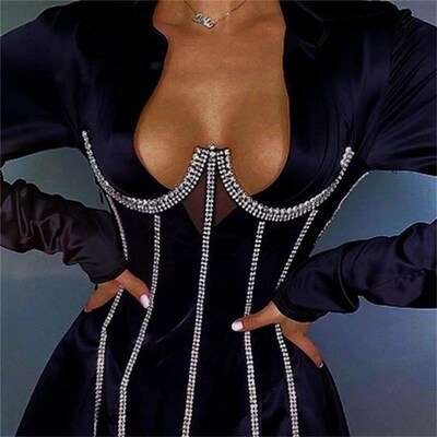 Long Tassel Crystal Chest Bracket Harness Chain Bra Decor Rh