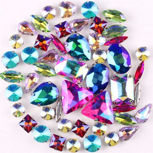 Silver claw setting 50pcs/bag shapes mix clear glass crystal