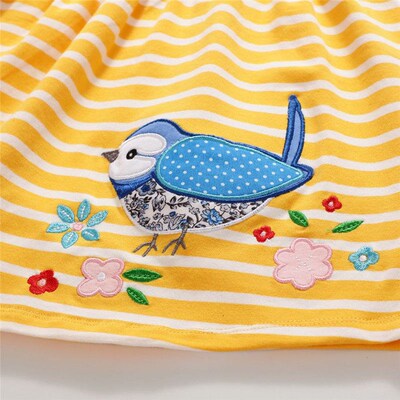 Jumping Meters Yellow White Striped Cartoon Dress Applique A
