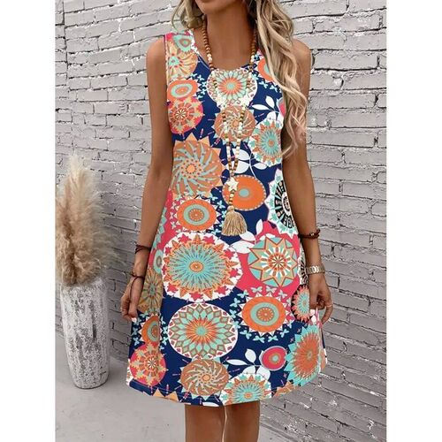 Summer New Colorful Floral Print Round Neck Sleeveless Vest