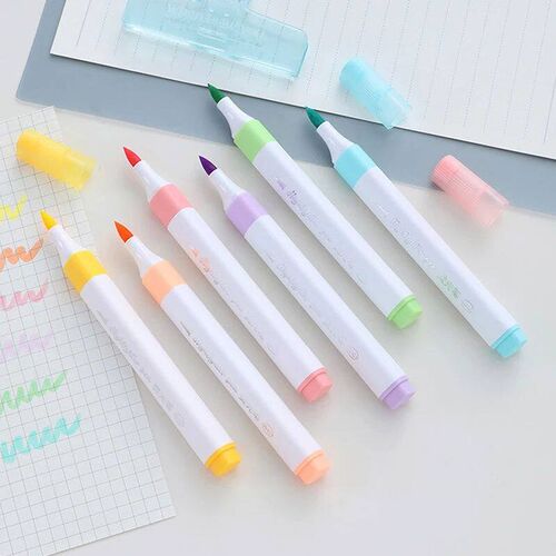6 Colors Highlighter Markers Kawaii Stationery Items Cute Hi