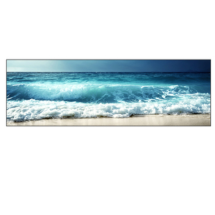 蓝色风景大海浪花客厅沙发背景墙画横版装饰画卧室书房挂画水晶画
