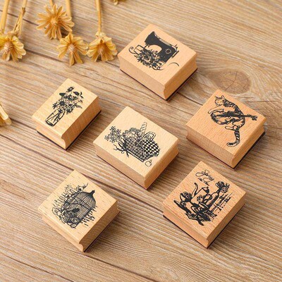 Vintage girl angel Hand shadow decoration stamp wooden rubbe