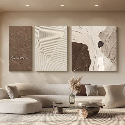 侘寂风客厅三联装饰画极简抽象画艺术新款壁画高级沙发背景墙挂画
