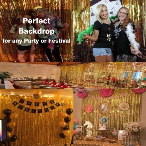 2PCS Glitter Party Background Fringe Curtains  with Double