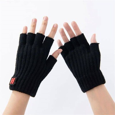 Men Winter Fingerless Gloves Half Finger Writting Office Kni