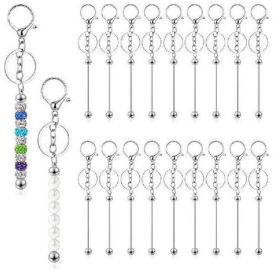 VEHO-20 Pcs Beadable Keychains Bars, Metal Beaded Keychain