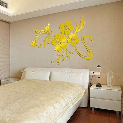 780*600mm Acrylic Sticker Mirror Effect Wall Stickers Flowe
