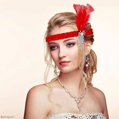 s Costume Accessories Headband Red Black Feather Pearl