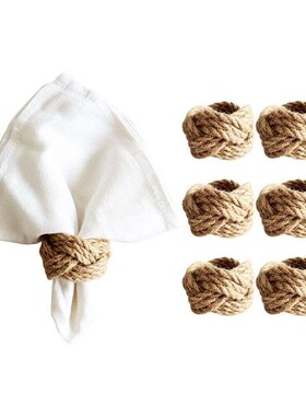 6 Nautical Napkin Rings Linen Rope 亚麻草环编西餐厅餐巾扣