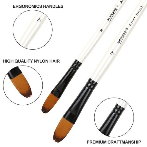 12 PCS Round Filbert Paint Brushes Set, Artist Brush for Acr