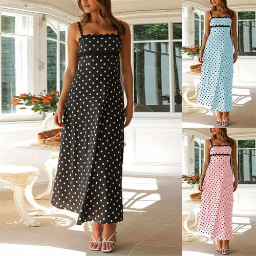 Fashion Polka Dot Suspender Dress Sleeveless Slim Waist