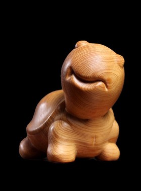 天然崖柏木实木雕刻小萌龟创意软萌可爱乌龟装饰摆件文玩手把件