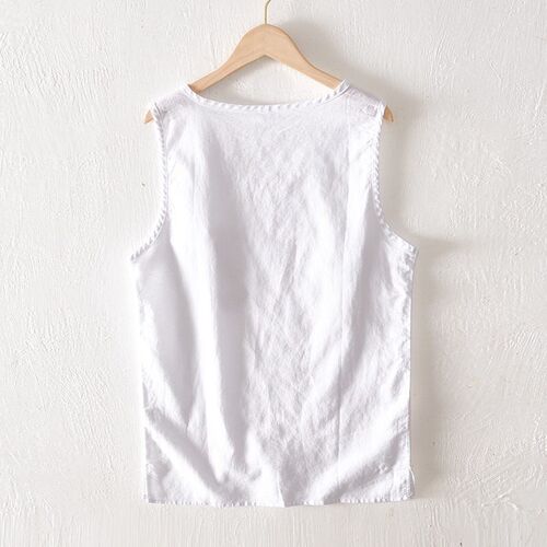 L947 Sleeveless Cotton And Linen Casual Thin Round Neck Vest