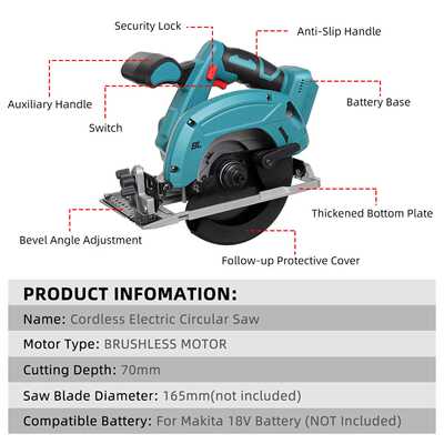 Brushless Cordless Electric Circular Saw 165mm Saw Blade Ad