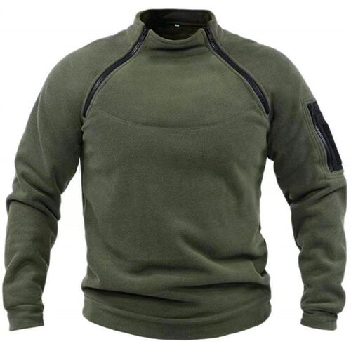 Mens Sweater Polar Fleece Solid Color Stand Collar Outdoor