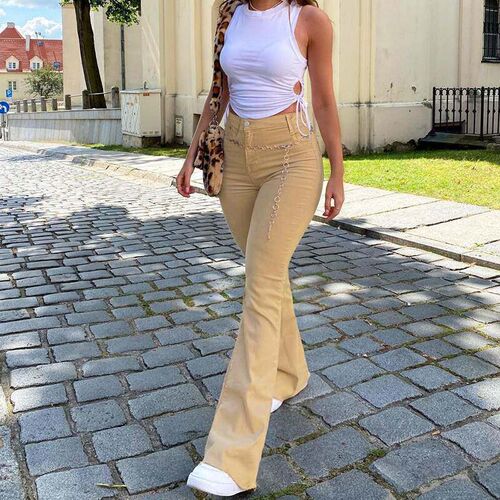Casual Solid Simple Flare Jeans For Girls Female Fashion 202