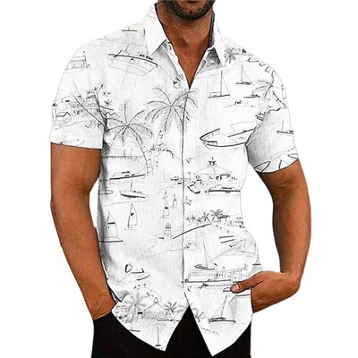 2023 New Mens Hawaiian Shirt Short Sleeve For Men 3D Coconu