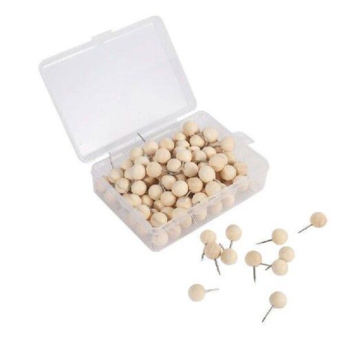 130Pcs Round Wood Decorative Push Pins, Wood Head And Steel