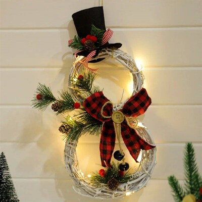 Christmas Luminous Snowman Wreath Garland Led Light Door Dec
