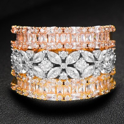 Missvikki 2023 New Gorgeous Wide Rings Cubic Zircon Crystal
