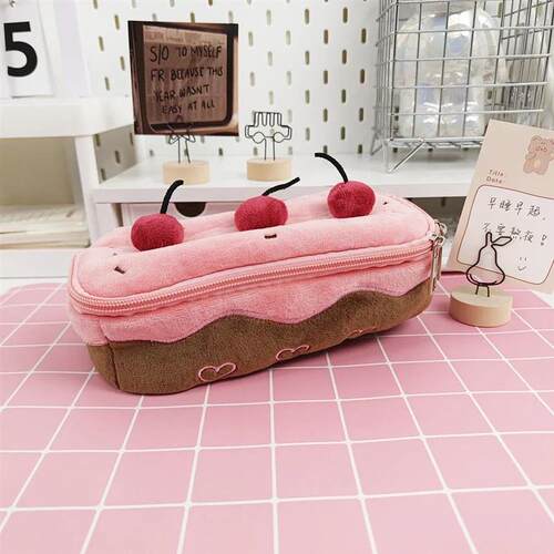 Cute Pencil Bag Plush Cherry Cake Pencil Case Large Capacity