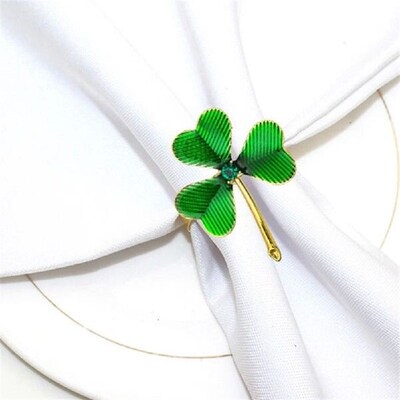 6 Pcs Green Shamrock Napkin Rings Alloy St Patricks Day