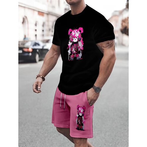 Summer 2025 new 3D bear graphic print fashionable, simple, c