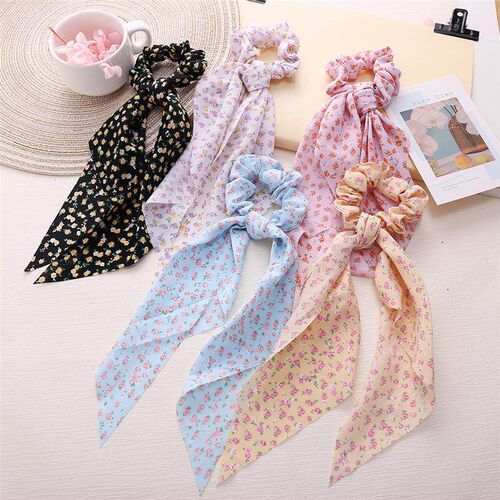 Fashion Colorful Bow Satin Long Ribbon Women Hair Scrunchies