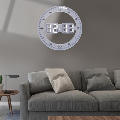 Silent 3D Digital Circular Luminous LED Wall Clock Alarm wit